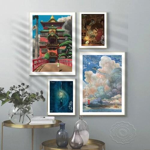 Anime Movie Miyazaki Hayao Poster Japanese Manga Wall Picture Spirited Away Poster Kids Wall Art Decoration Canvas Wall Stickers