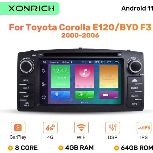 4GB 64DSP 2 Din Android 10 Car Radio DVD Player For Toyota Corolla E120 BYD F3 2000 2003 2004 2005 2006 MultimediaGPS Navigation