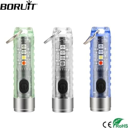 BORUiT Mini SST20 LED Flashlight Type-C Rechargeable Keychain Flashtorch Self-Defense Tactical Portable Lighting