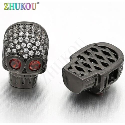 9*13mm Red Eyes Cubic Zirconia Skull Head Beads for DIY Jewelry Findings Accessories, Hole: 2.6mm, Model: VZ113