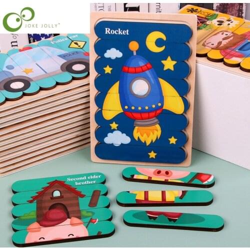 Wooden Bar Puzzle Childrens Educational Early Education Enlightenment Cognition Double-Sided Cartoon Animal Jigsaw Toy WYW