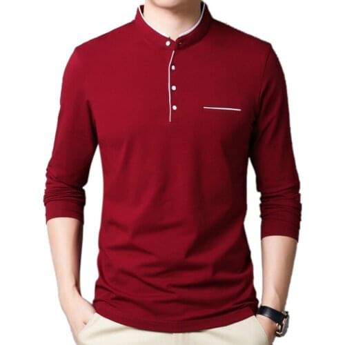 New 2020 Spring Men Cotton Solid Color Mandarin Collar Long Sleeve Tee Shirt Top Brand Clothing Slim Fit Oversized t shirt M-4XL