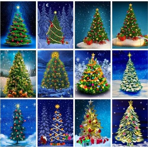 HUACAN Full Square Diamond Painting New Winter Rhinestones Diamond Embroidery Christmas Tree 5D DIY Mosaic Decortion