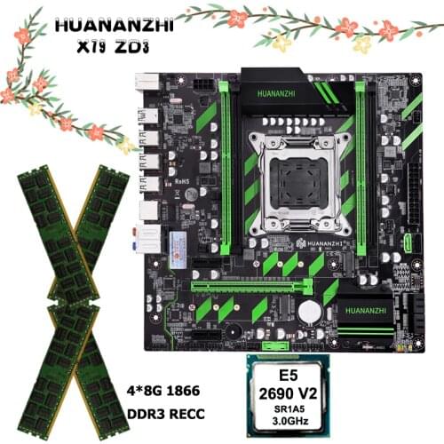 HUANANZHI motherboard on sale X79-ZD3 motherboard combo NVMe/NGFF dual M.2 slots CPU Xeon E5 2690 V2 RAM 32G(4*8G) 1866 REG ECC