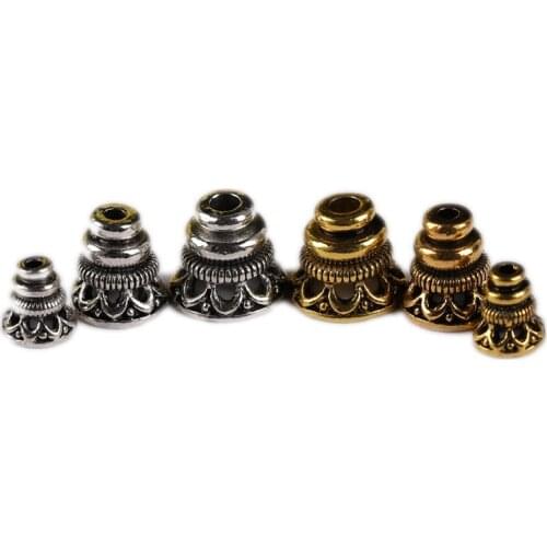 10pcs Tibetan Silver Tower Shape End Bead Caps 8mm 10mm 12mm Vintage Gold/Silver Metal Tassel Caps Receptacle DIY Jewelry Making