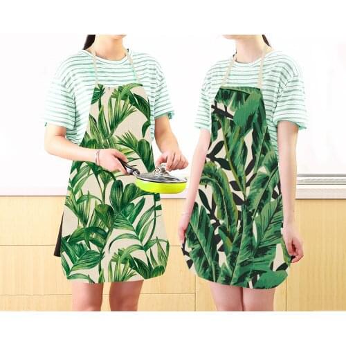 Tropical Plant Antifouling Kitchen Apron Cotton Linen Sleeveless man women Chef Cooking Aprons Kitchen accessories 68*55cm 0018