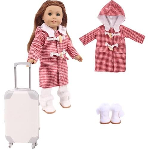 Doll Clothes 3Pcs/Set=Cotton Long Overcoat+Boots+Trunk Fit 18Inch American & 43cm Reborn Baby Accessories,Birthday Gift Girl Toy