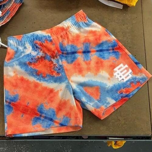 Mens Casual Shorts Fitness Five-Point Pants Running Sports Breathable Mesh Trend Tie-Dye Fashion Beach Loose Straight Shorts