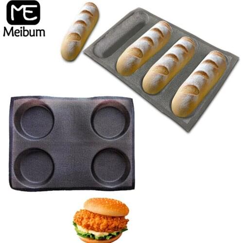 Meibum Baguette Bun Baking Tools Non Stick Perforated Bakeware Set Round Bread And Hamburger Glass Fiber Silicone Mold