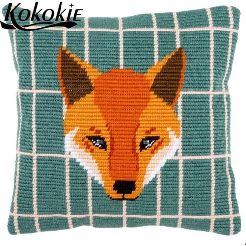 DIY knitting needles kit for embroidery yarn pillowcase cross stitch embroider needlework kits fox pattern pillow kits