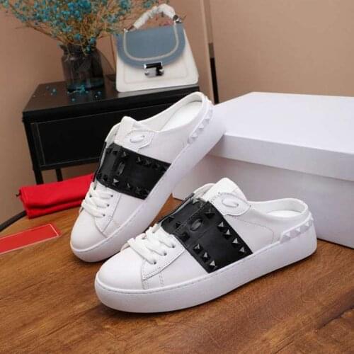 2021 New Rivets Baotou Half-Drag White Shoes For Spring And Summer Wear All-Match Flat-Bottomed Fashion Casual White Slippers