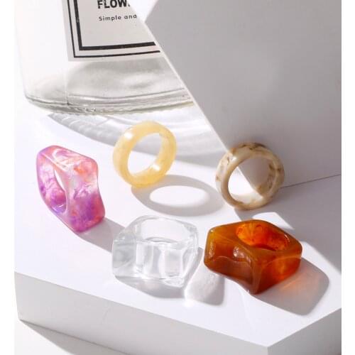 VKME 2021 New Colorful Transparent Acrylic Irregular Marble Pattern Ring Resin Tortoise Rings for Women Girls Jewelry