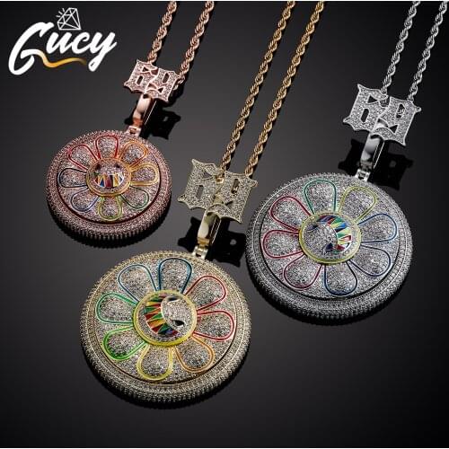 GUCY New Fashion Simple Colorful Sun Flower Sunflower Petals Smiley Pendant Necklace Hip Hop Pendant Necklace Party Gifts