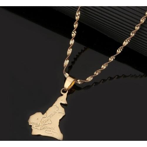 Gold Color Cameroon Map Flag Pendant Necklace Women Men Cameroun Charm Jewelry