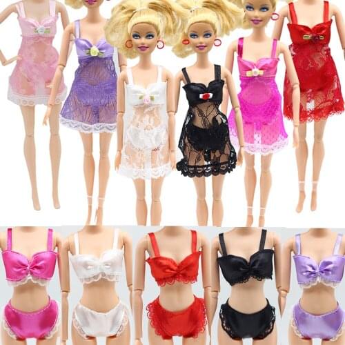 1 Set Sexy Pajamas Colorful 3 In 1 Clothing Underwear Lingerie Bra Dress Lace Homewear Accessories Clothes for Barbies Doll