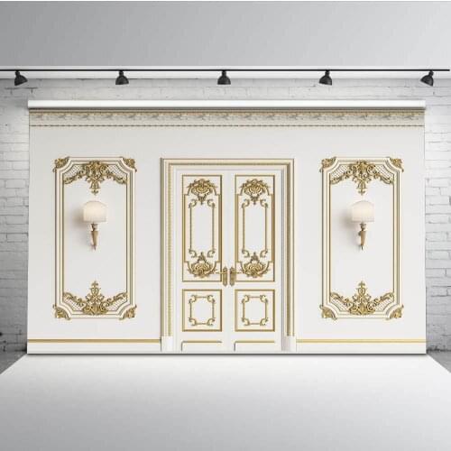 Classical Carving Pattern Door Photo Backdrop Shoot White Design Backgrounds for Photo Studio Seamless Props G-532