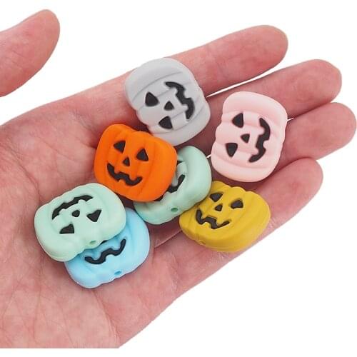 Chenkai 10PCS Silicone Pumpkin Bead BPA Free Baby Teether Halloween Gift Infant Teething Toys For Baby Rattle Pacifier Clip