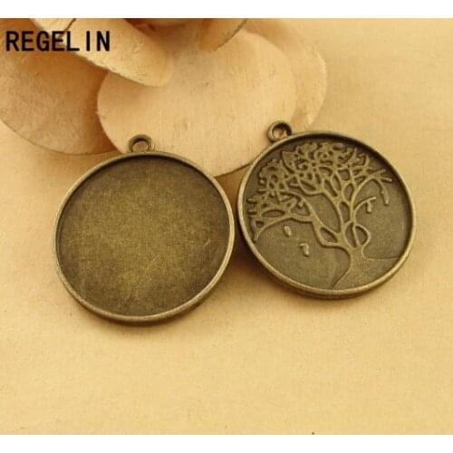 REGELIN Vintage Antique Bronze/Antique Silver Pendant Blank Alloy Double Tray 10pcs/lot Inside 25 mm Jewelry Accessories