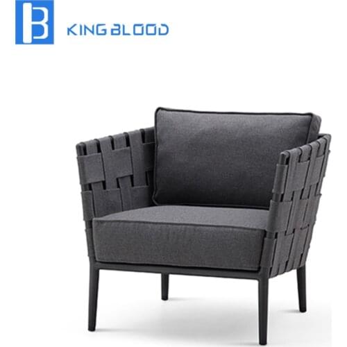 Aluminum frame garden woven flat rope outdoor furniture rope chair