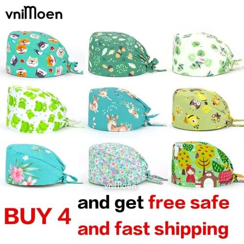 Unisex grooming work hats printing unisex Pet beauty caps practice working caps adjustable Beauty salon Health service Skull cap