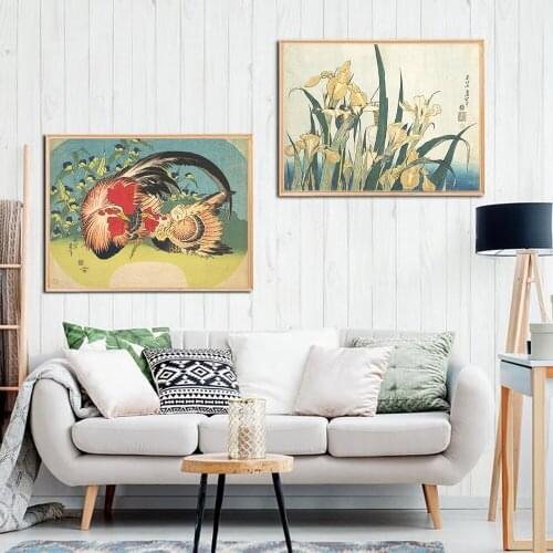 Modern Room Print Wall Art Motivational Japan Grasshopper and Iris Hen and Chicken Painting No Frame Pictures