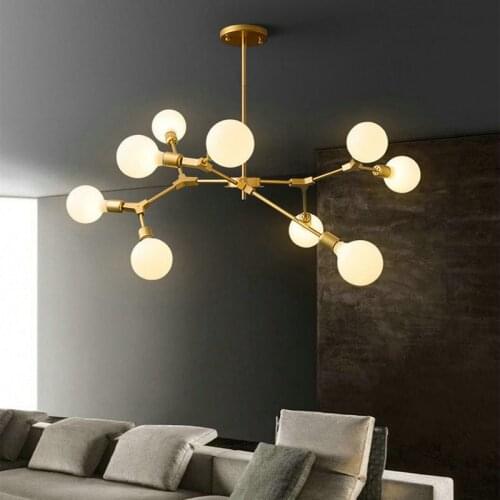 Modern Interior Decoration Art Magic Bean Molecular Ball Iron 360 Degree Pendant Lights Pole Rotation Nordic LED Ceiling Lamp