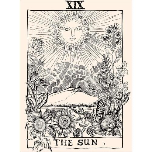 The Sun Tarot Medieval Black and White Tapestries Mysterious Wall Tapestry Home Decor