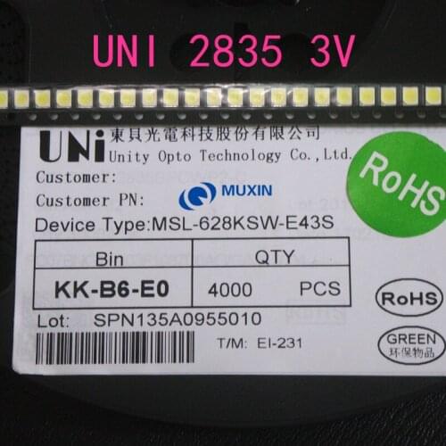 UNI LED 4000PCS/lot Backlight High Power LED 1W 3V 1210 3528 2835 Cool white LCD Backlight for TV TV Application MSL-628KSW