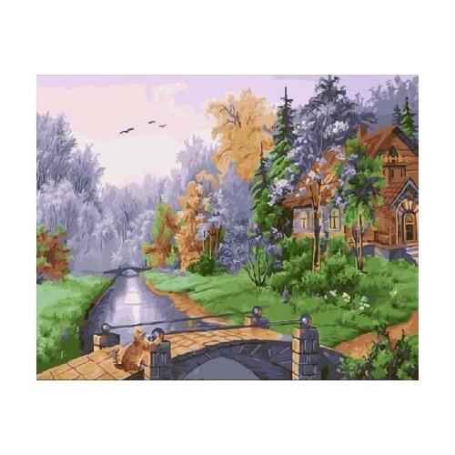 Spring in the village Pictures By Numbers On Canvas DIY Elegant Digital Oil Painting Coloring By Numbers Home Decor Art Gift
