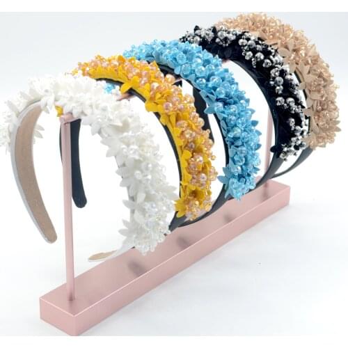 Women Girls Baroque Flower Glass Beads Hairband Headband Adult Hair Accessories
