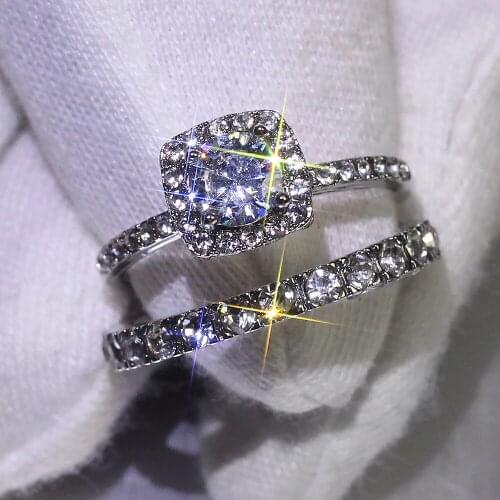 Women Rings Banquet Couple Wedding Ring Silver Plated Square Cubic Zirconia Rings Give Girlfriend Birthday Gift Fashion Jewelry