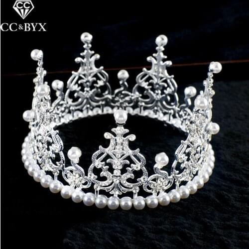 CC tiaras and crowns pageant crystal pearl bridal crown round shape luxury wedding hair ornaments for women fine jewelry cx011