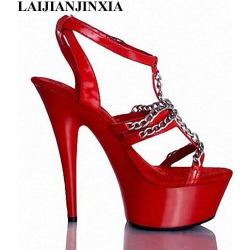 LAIJIANJINXIA 15 cm high heels Womens shoes completely transparent glass slipper Stage shows ribbons female sandals