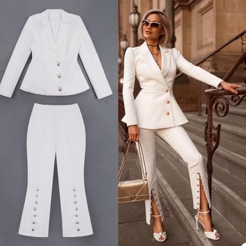 Metro Women Suits Peaked Lapel Designed Buttons Solid Blazer Custom Made Office Lady Causal Daily Wear 2 Pieces (Pants + Jacket)