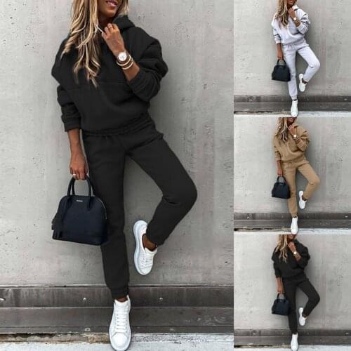 Women‘s Hooded Sweatshirt Soild Casual Sport Trouser Suit 2021 Autumn Winter New Fashion Long Sleeved Sports Suit Ladies Clothes