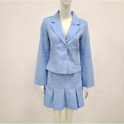 High Quality Light Blue Fashion Temperament Commuter Two Piece Suit Elegant Celebrity Fashion Casual Party Suit Vintage