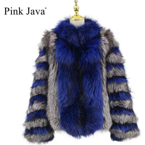 Pink Java QC20106 women coat real fox fur jacket winter thick fur coats silver fox jackets fashion luxury clothes