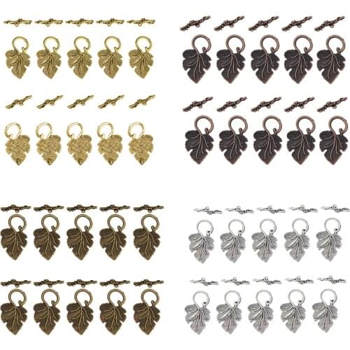10 Sets Necklace Connector Leaf Shape OT Toggle Clasp Jewelry Making Buckle