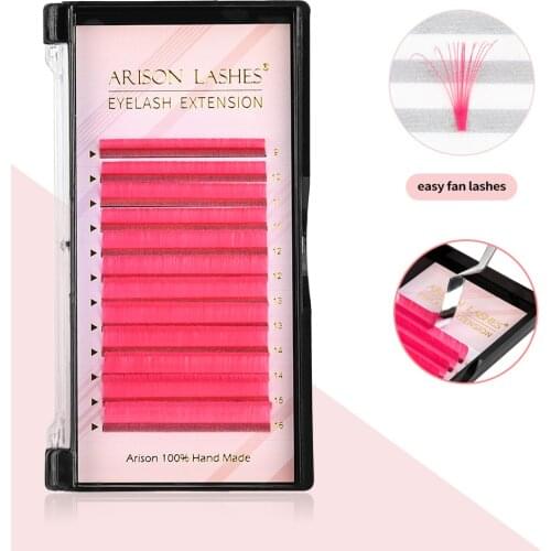 12rows Easy Fanning Eyelash Extension Premium Individual Mink Colorful Lashes Red Yellow Green Pink Purple Mix Color Lash