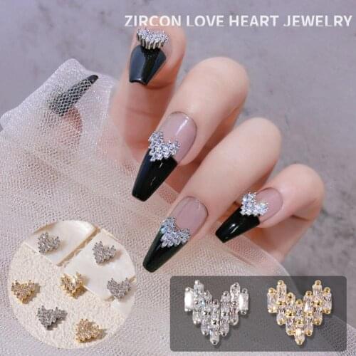 5Pcs Heart Shape Nail Jewelry Easy Use Nail Art Delicate Designs Alloy With Zircon Rhinestones For Nail Tips Decorations