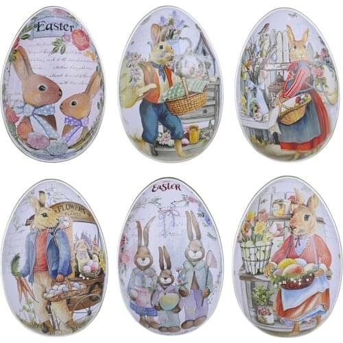 6pcs Easter Egg-Shaped Candy Box Decorative Jewelry Box Gift Package Box Tinplate Material Easter Iron Egg Candy Box