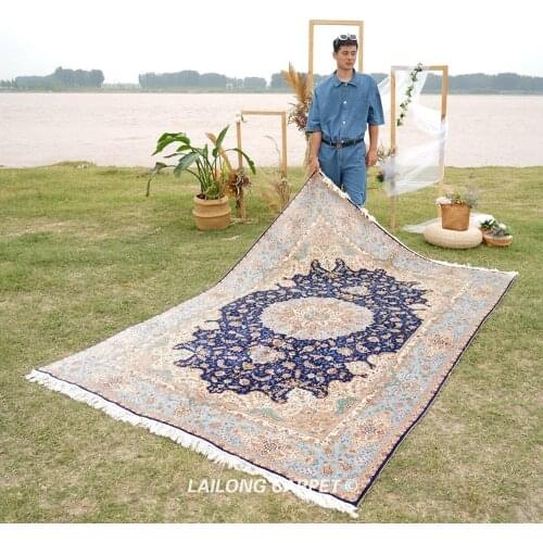 6'x9' Blue Hand Knotted Carpets Interior Handmade Silk Bedroom Nanyang Carpet (ZQG117A)