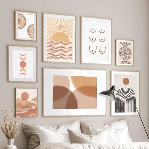 Abstract Landscape Sun and Moon Scene Boho Canvas Prints Painting Wall Art Pictures Geometry Posters for Living Room Home Decor