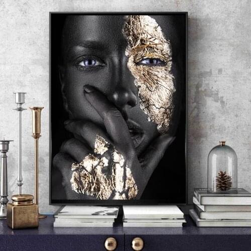 African Art Black and Gold Woman Canvas Painting on Modern Posters and Prints Scandinavian Wall Art Picture for Living Room