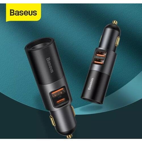 Baseus 120W Car Charge Fast Charger with Cigarette Lighter Phone charger Work with Car from 12V to 24V For IPhone Huawei Samsung