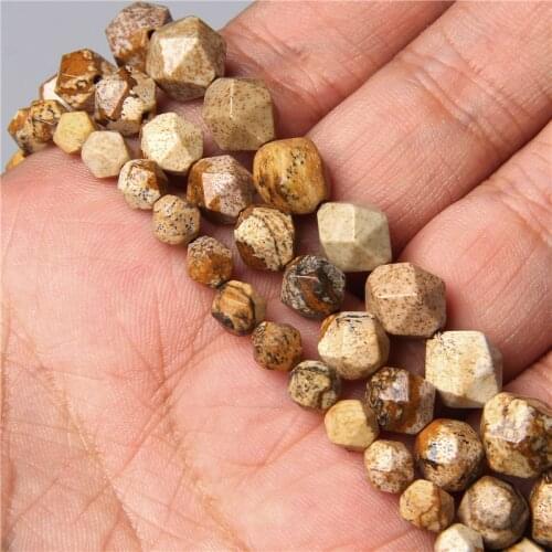 Natural Yellow Picture Jaspers Gem Stone Faceted Loose Spacers Beads DIY Bracelet Accessories for Jewelry Making 15" 6 8 10mm
