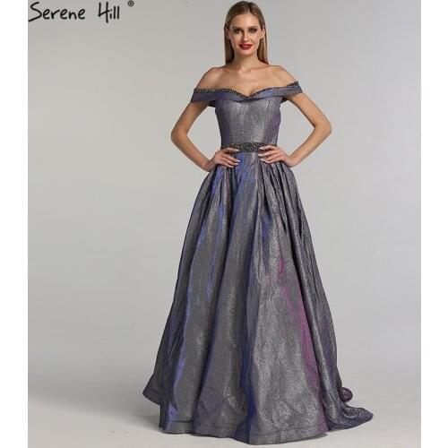Dubai Design Long Evening Long Dress 2020 Blue Purple Crystal Sleeveless A-Line Evening Gowns Real Photo LA6575