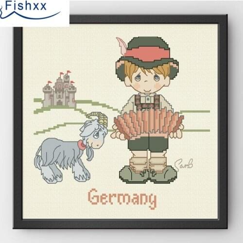 Fishxx Cross Stitch 14CT Kit European Style ChildrenS Bedroom Paintings H213 Accordion Boy And Goat