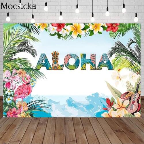 Aloha Theme Summer Backdrops Tropical Floral Flamingo Tiki Party Photography Background Hawaiian Sea Decor Banner Photo Studio