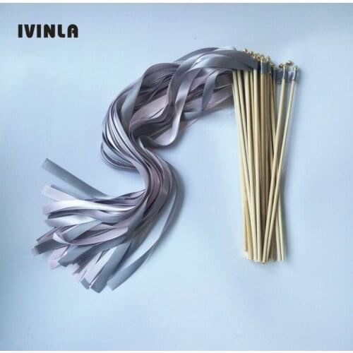 Hot selling-50pcs/lot pink and grey wedding ribbon stick wands Sparklers Fairy Magic Wands with gold bell for wedding